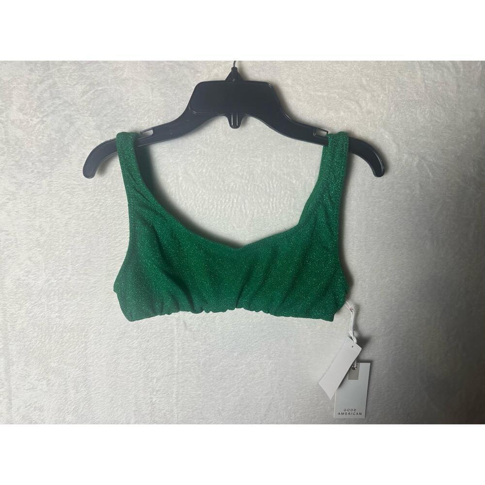 NWT Good American Sparkle Better‎ Scoop Neck Bikini Top Size 0 In Summer Green